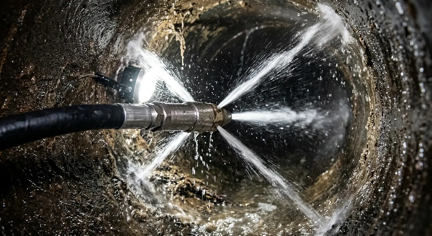 High-pressure hydro jetting nozzle cleaning sewer pipe for Sewer Cleanout in Loughman